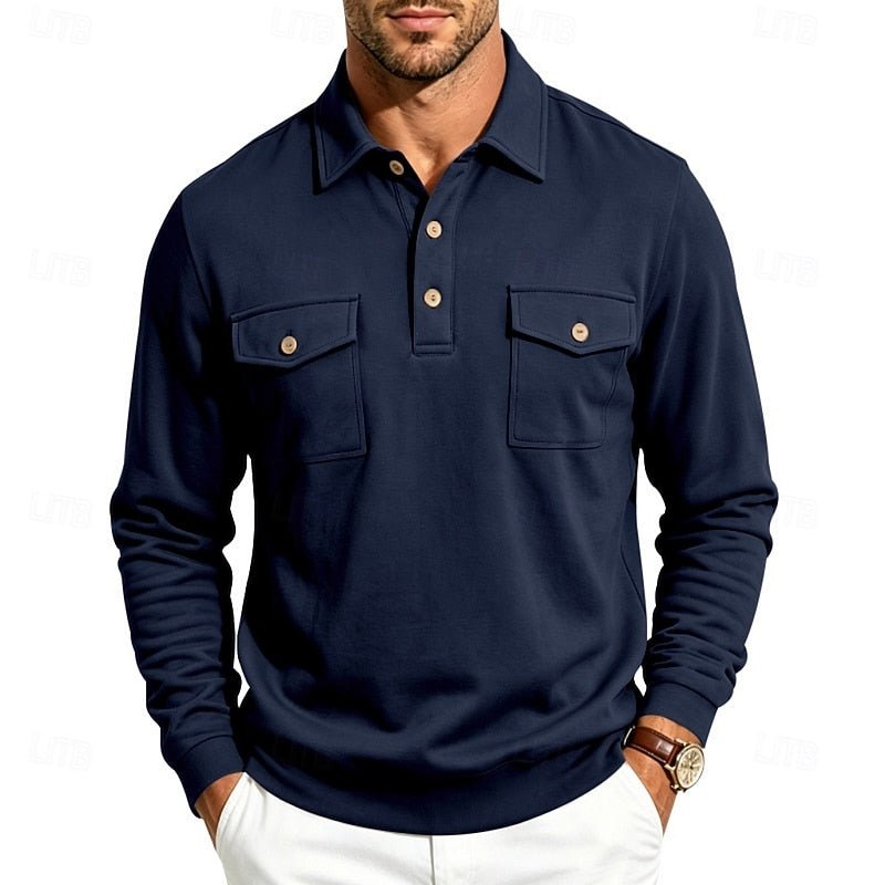 Men's Long Sleeve Polo Shirt With Chest Pockets
