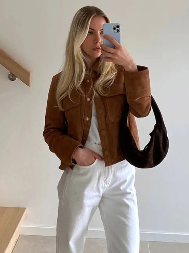 Women's Suede-Look Button-Front Jacket