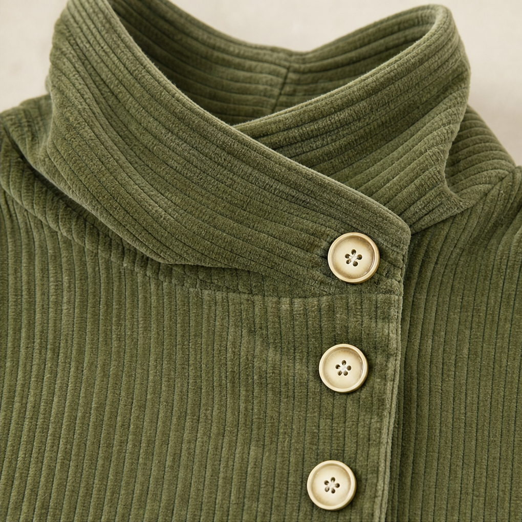 Women's Corduroy Top with Asymmetric Button Front
