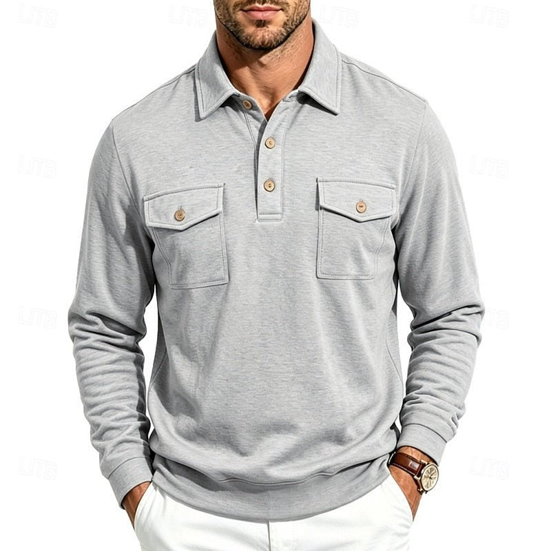 Men's Long Sleeve Polo Shirt With Chest Pockets