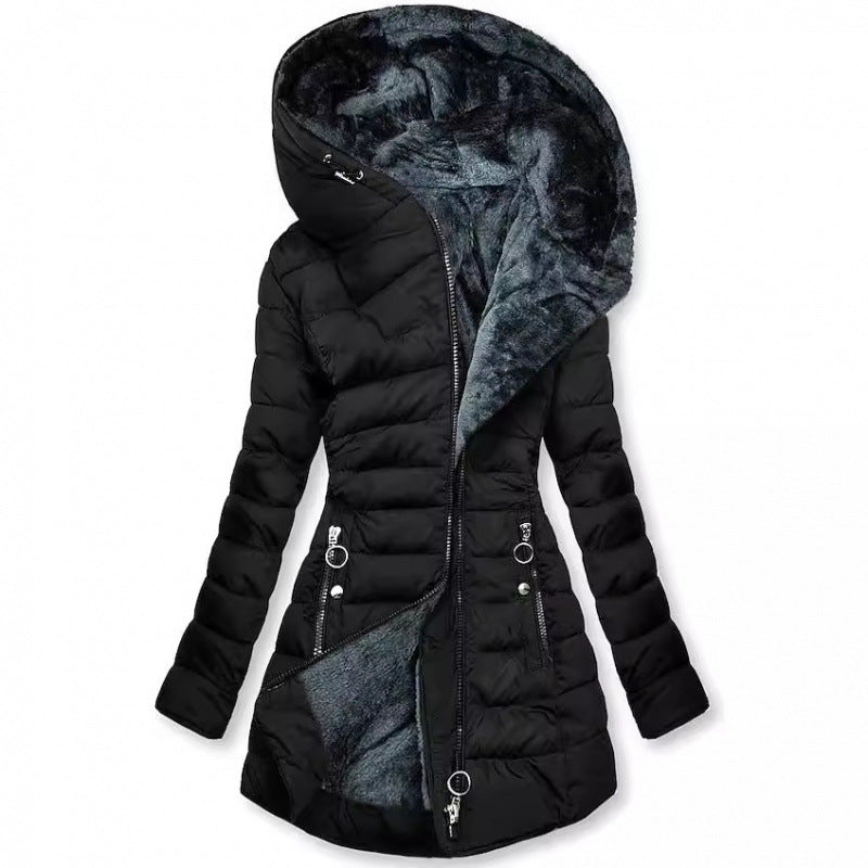Women's Hooded Quilted Winter Coat with Zip