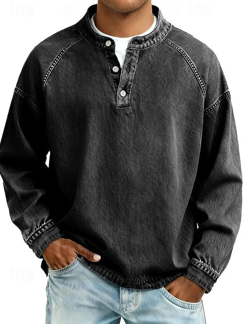 Men's Casual Henley Pullover with Contrast Stitching