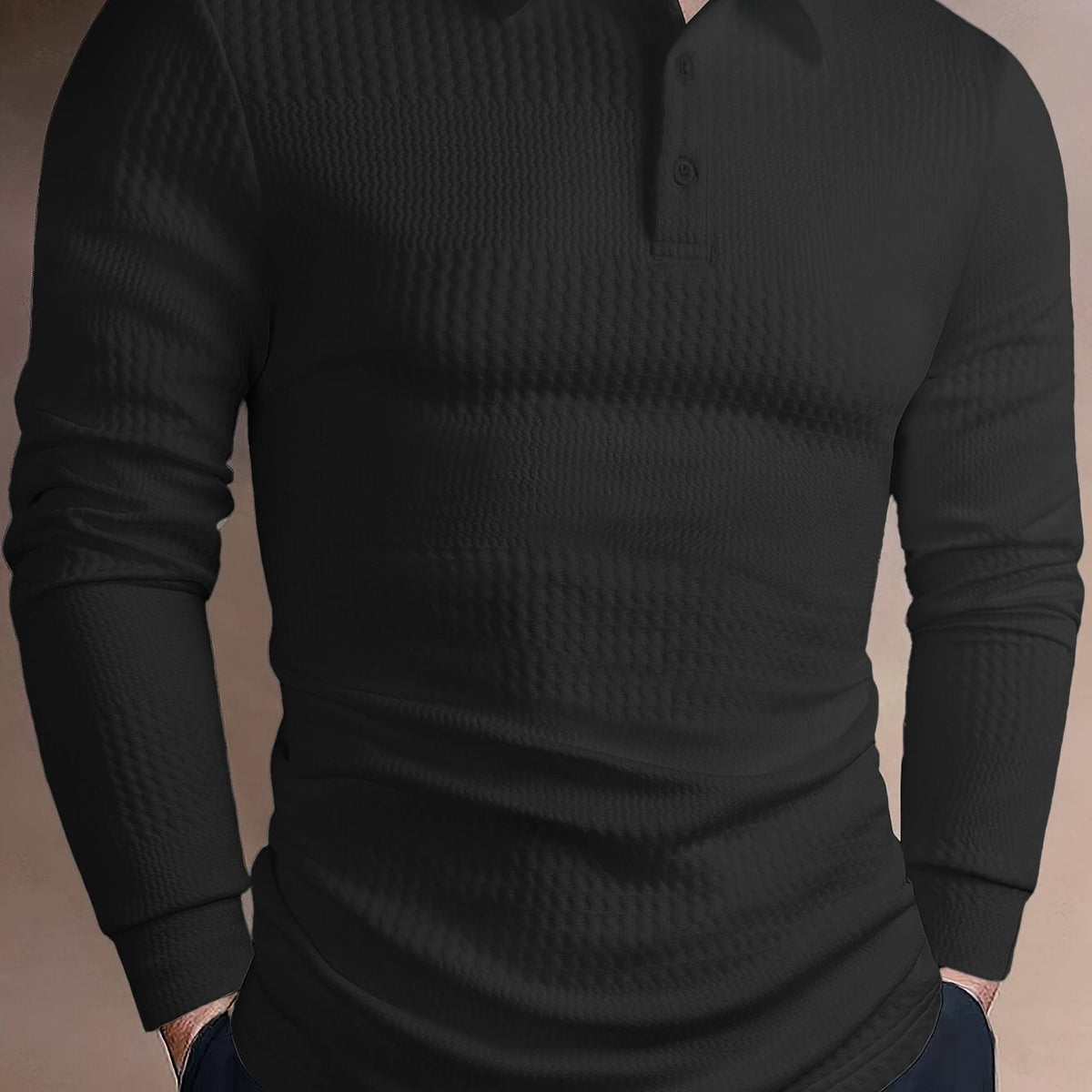 Men’s Textured Long Sleeve Henley Shirt