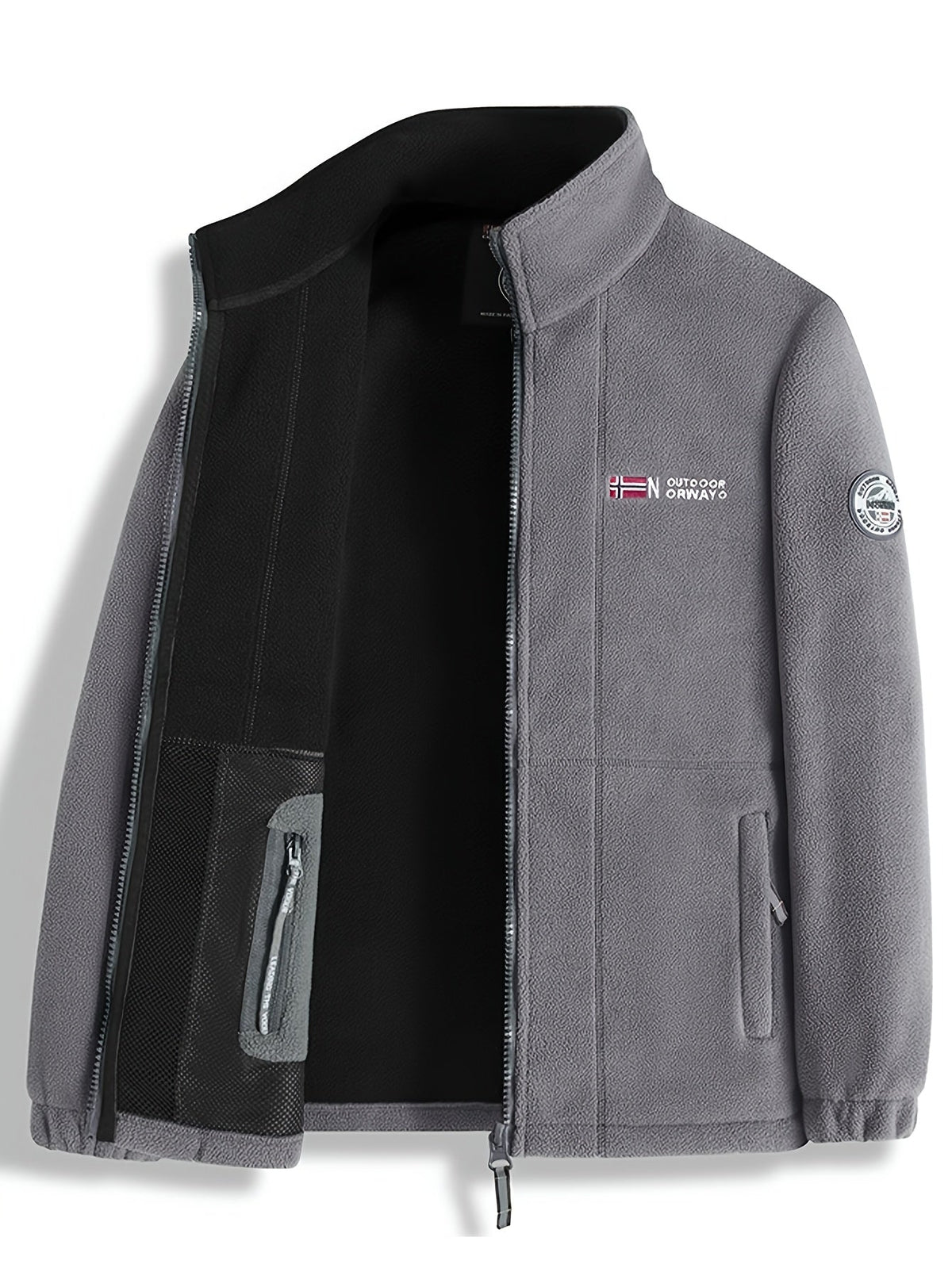 Men's Fleece Zip-Up Jacket with Stand Collar