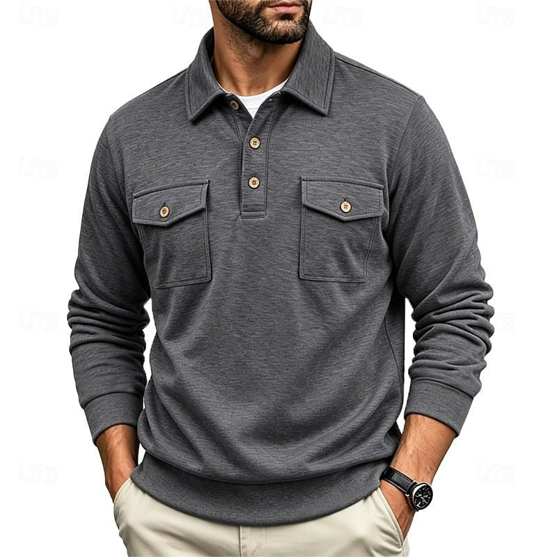 Men's Long Sleeve Polo Shirt With Chest Pockets