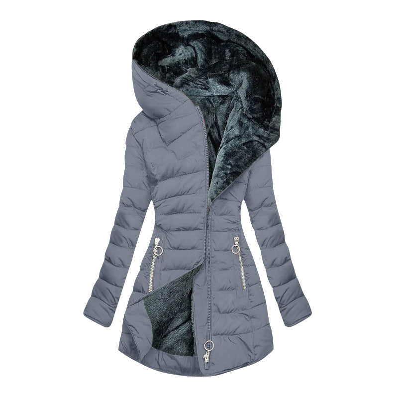 Women's Hooded Quilted Winter Coat with Zip