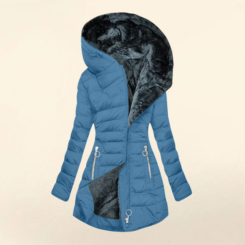 Women's Hooded Quilted Winter Coat with Zip