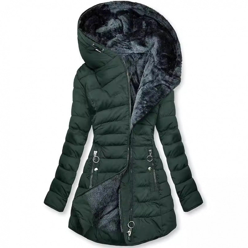 Women's Hooded Quilted Winter Coat with Zip