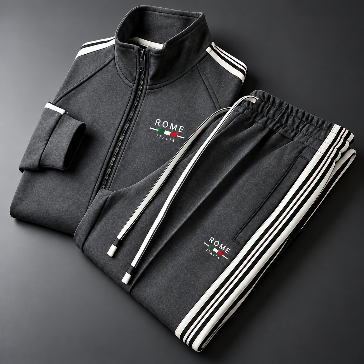 Men's Zip-Up Tracksuit with Striped Pants