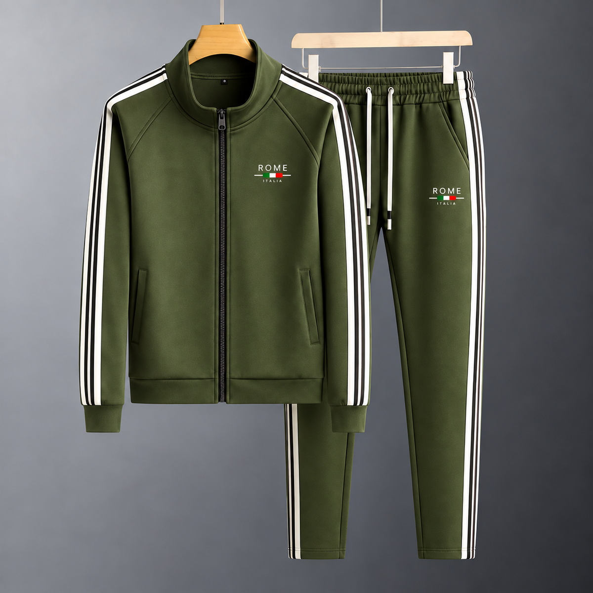 Men's Zip-Up Tracksuit with Striped Pants