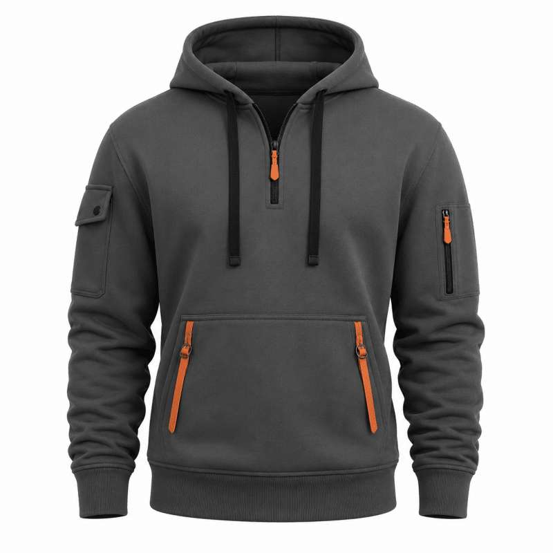 Men's Quarter Zip Hoodie with Utility Pockets