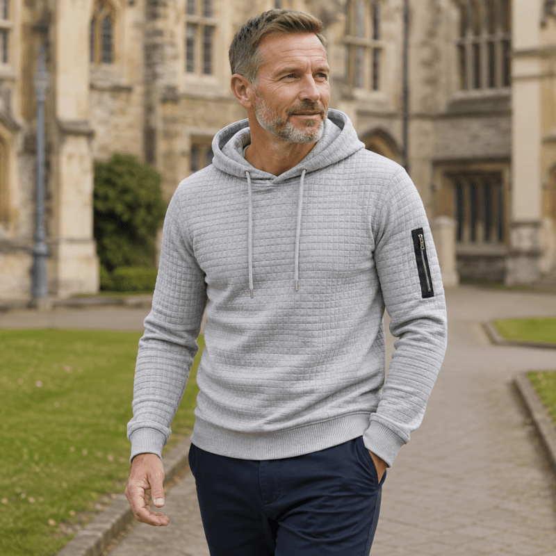 Men's Textured Pullover Hoodie with Sleeve Pocket