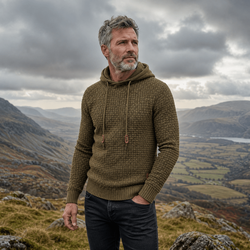 Men's Textured Knit Pullover Hoodie