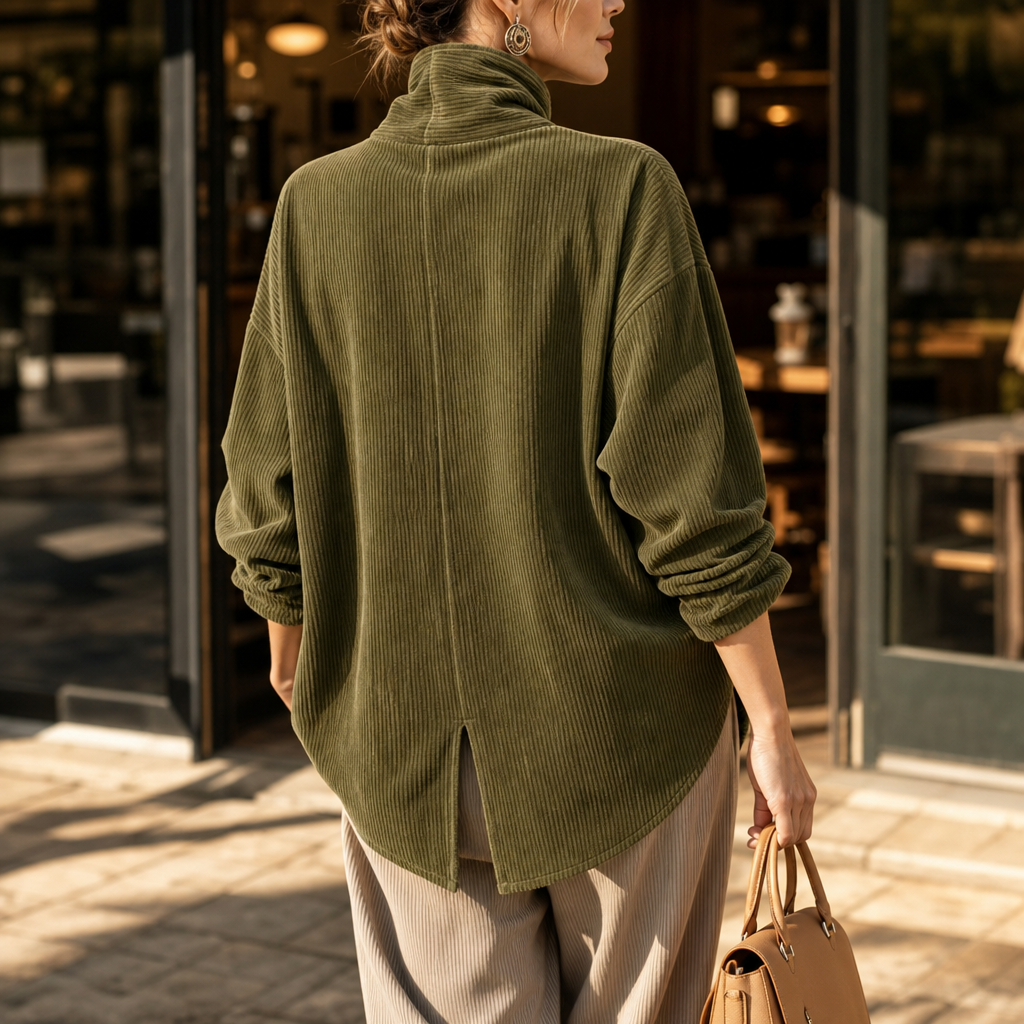 Women's Corduroy Top with Asymmetric Button Front