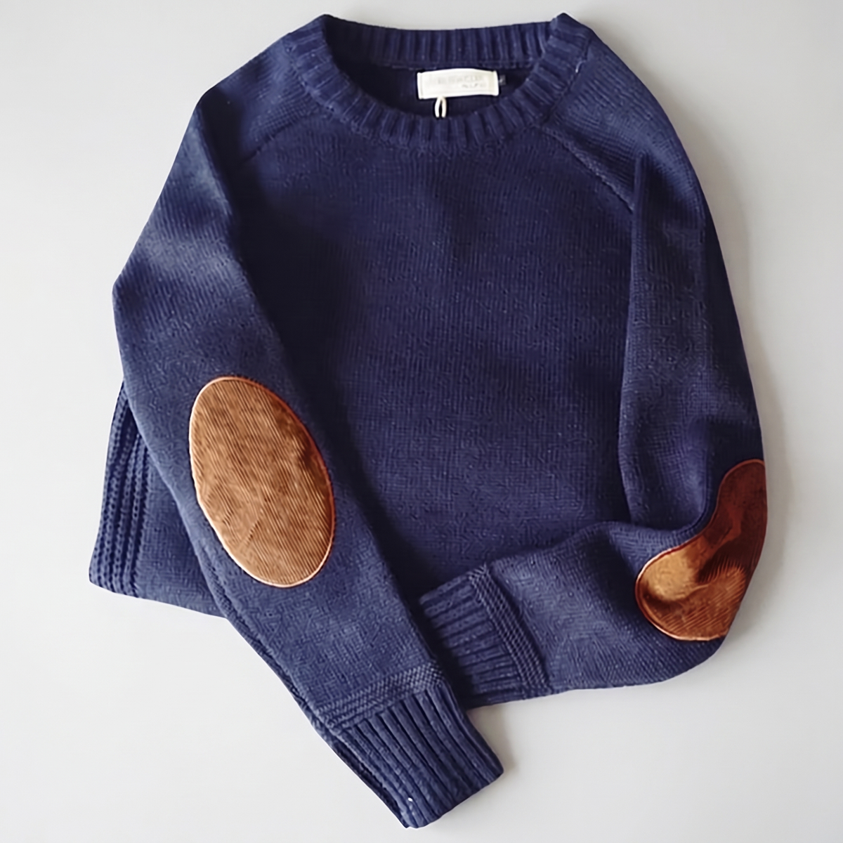 Men's Crewneck Knit Sweater with Elbow Patches
