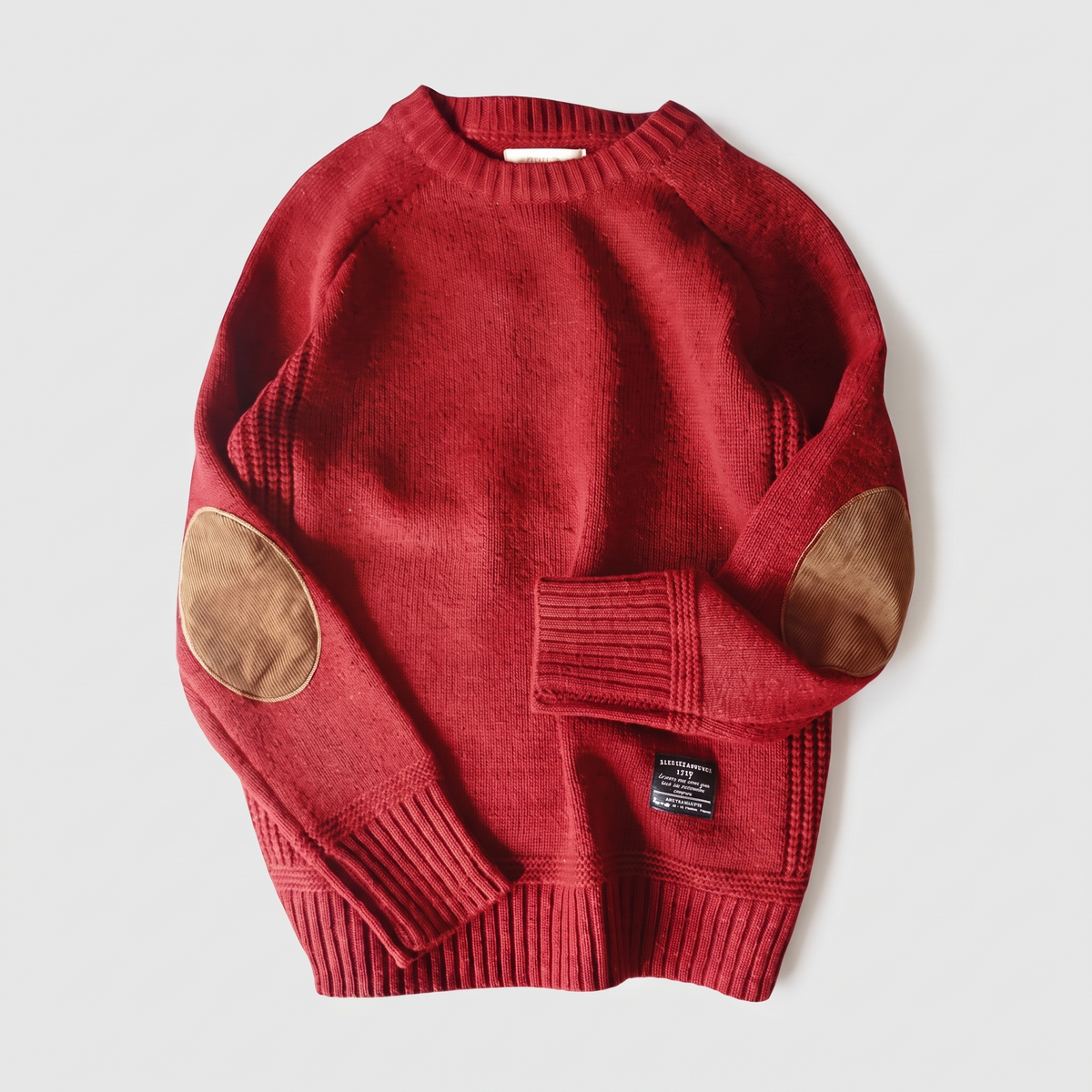 Men's Crewneck Knit Sweater with Elbow Patches