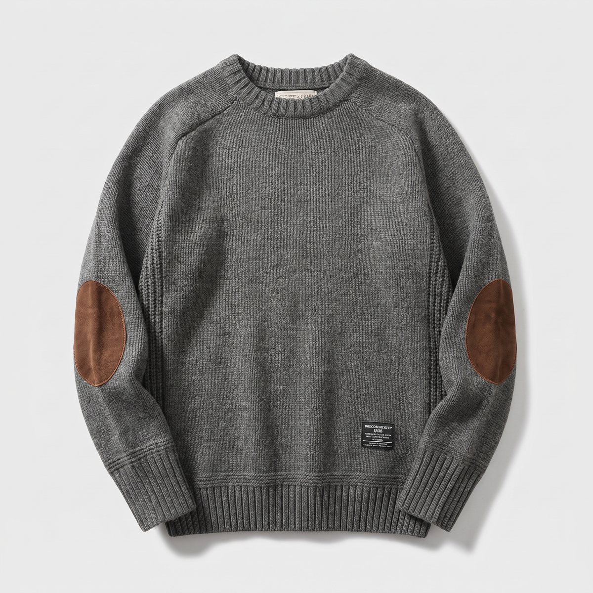 Men's Crewneck Knit Sweater with Elbow Patches