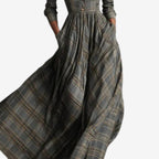 Women's Plaid Button-Front Long Sleeve Maxi Dress