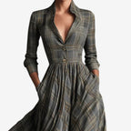 Women's Plaid Button-Front Long Sleeve Maxi Dress