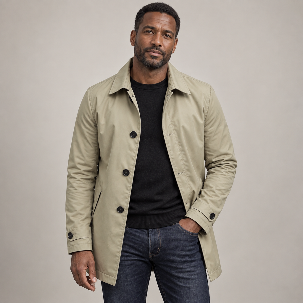 Men's Button Front Mid-Length Casual Coat