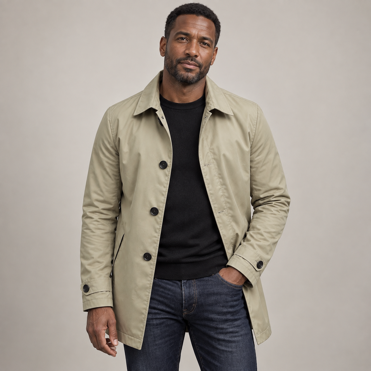 Men's Button Front Mid-Length Casual Coat