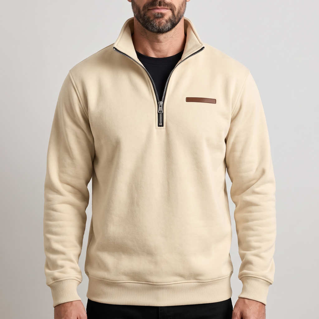 Men's Quarter-Zip Pullover with Stand Collar