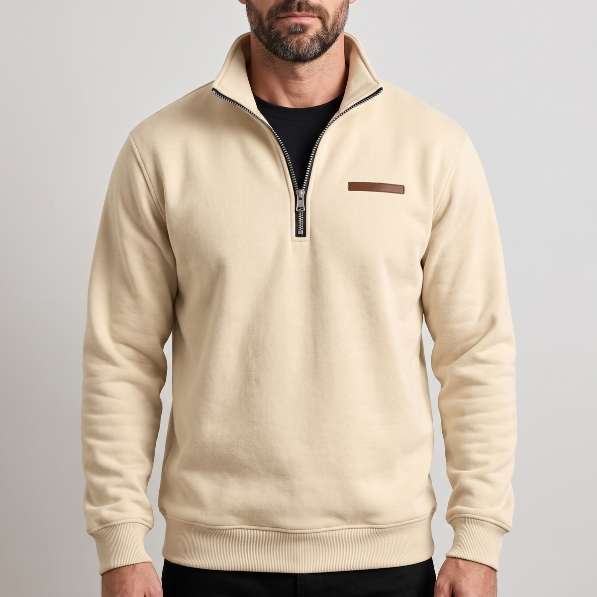 Men's Quarter-Zip Pullover with Stand Collar