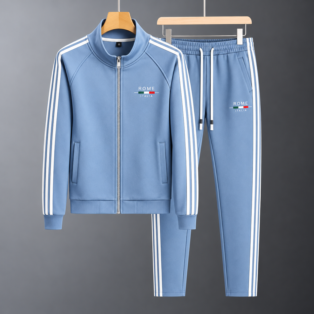 Men's Zip-Up Tracksuit with Striped Pants