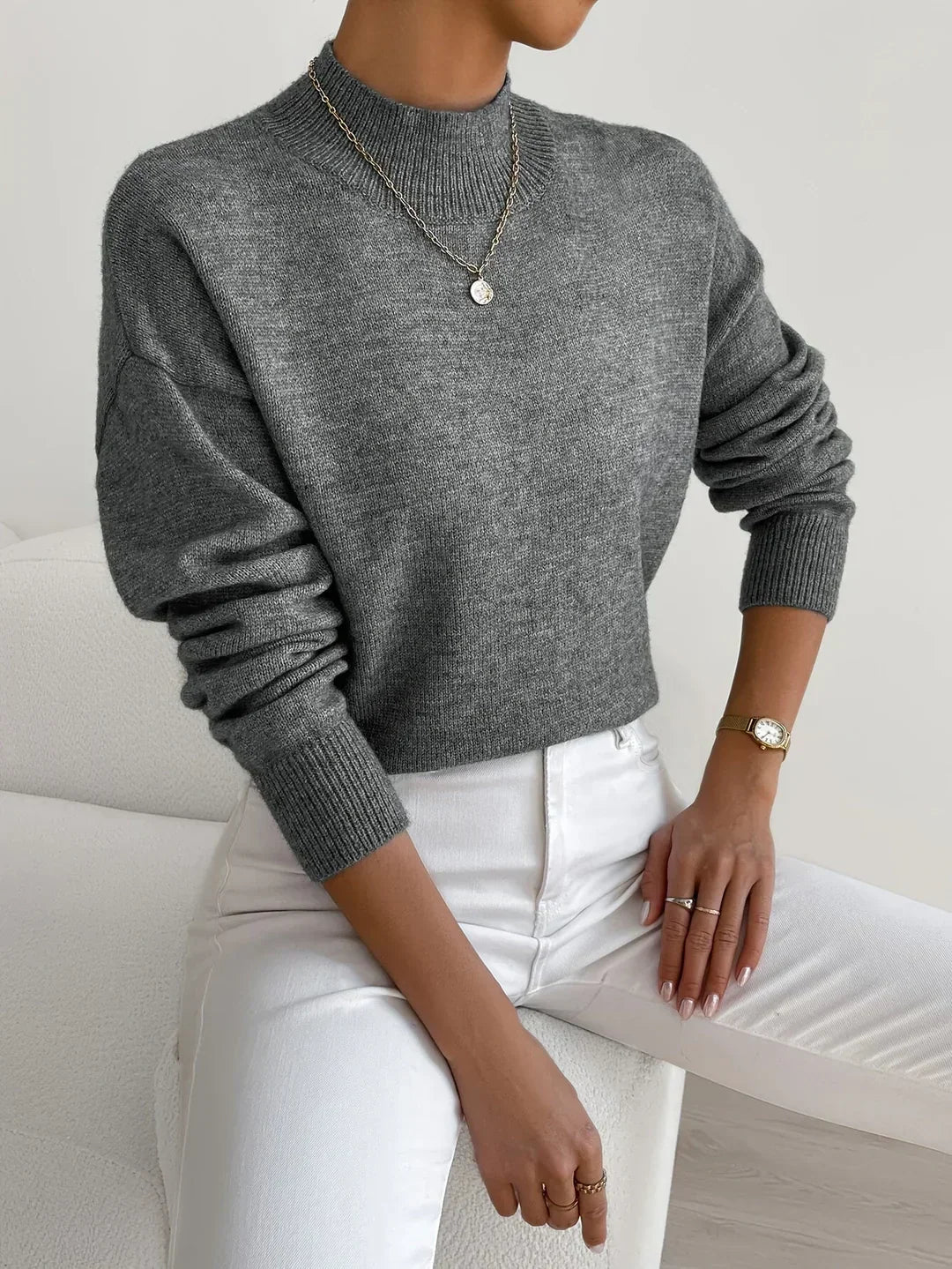 Women's Ribbed Mock Neck Sweater With Relaxed Fit