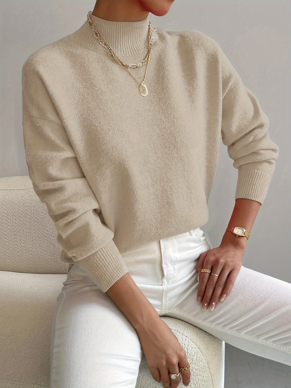 Women's Ribbed Mock Neck Sweater With Relaxed Fit