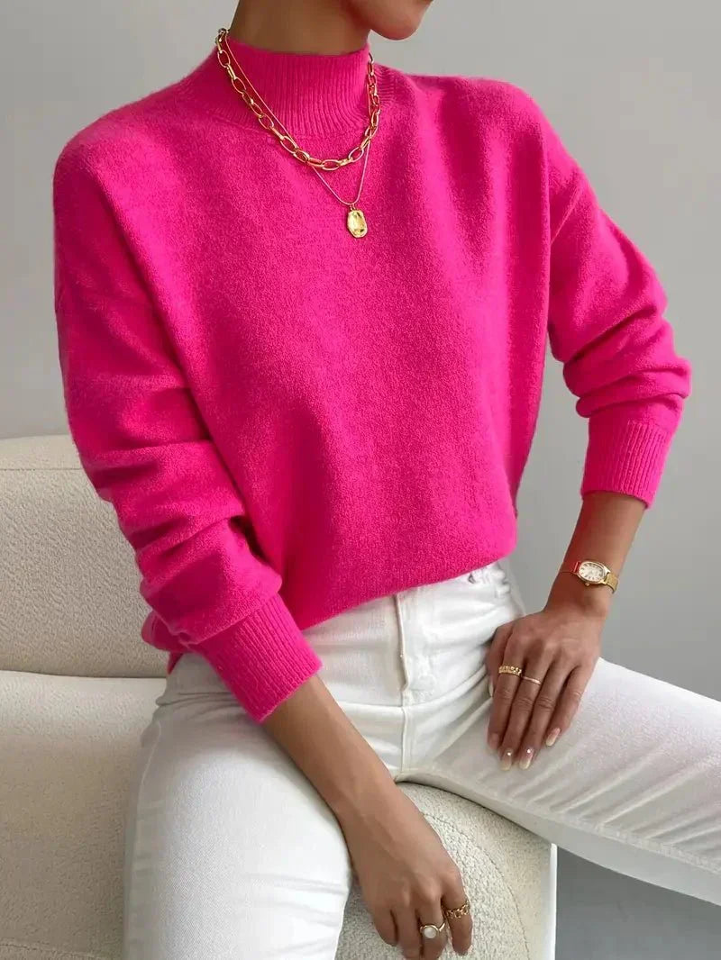 Women's Ribbed Mock Neck Sweater With Relaxed Fit