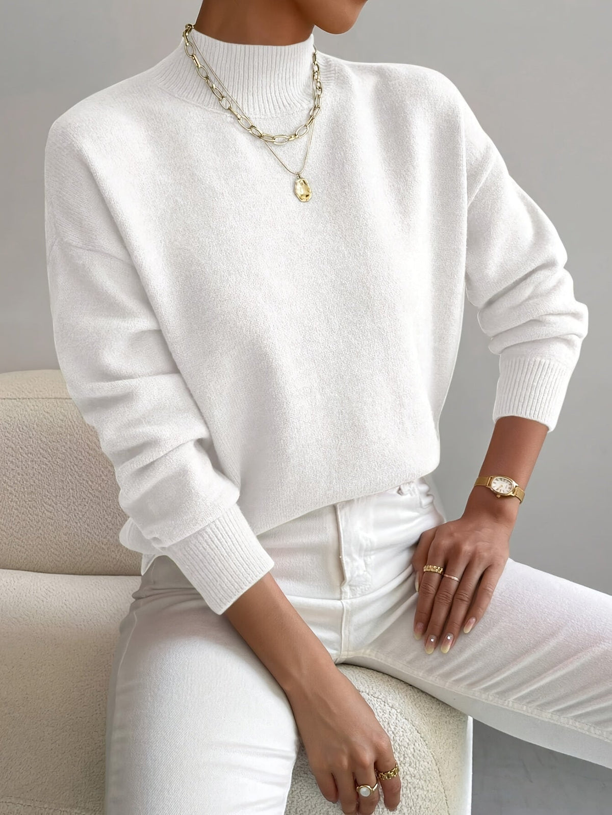 Women's Ribbed Mock Neck Sweater With Relaxed Fit