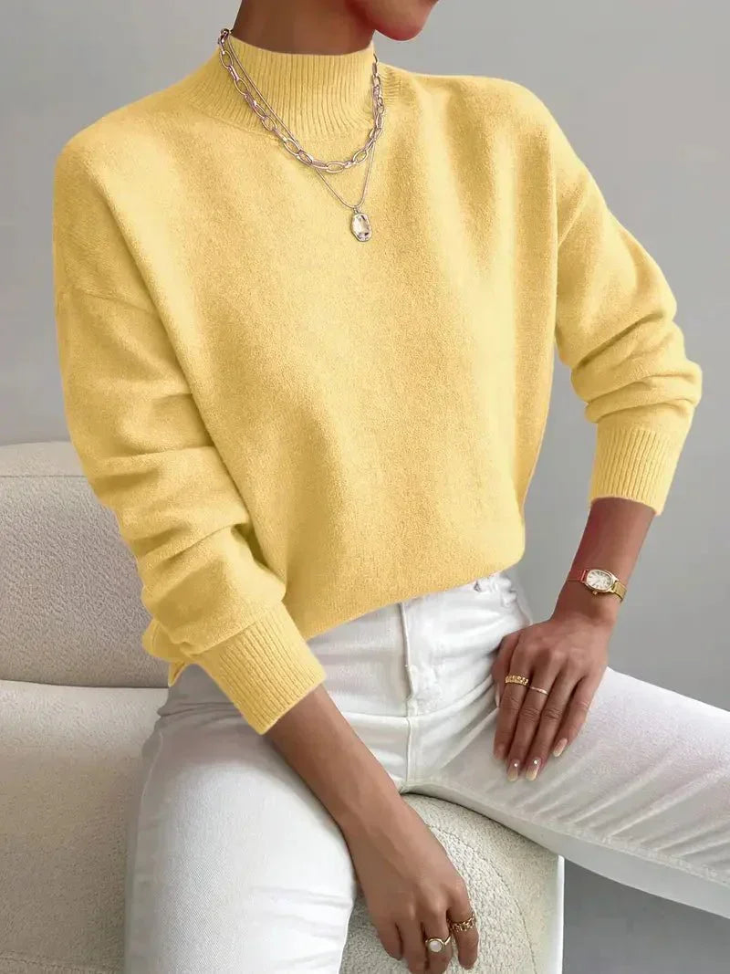 Women's Ribbed Mock Neck Sweater With Relaxed Fit