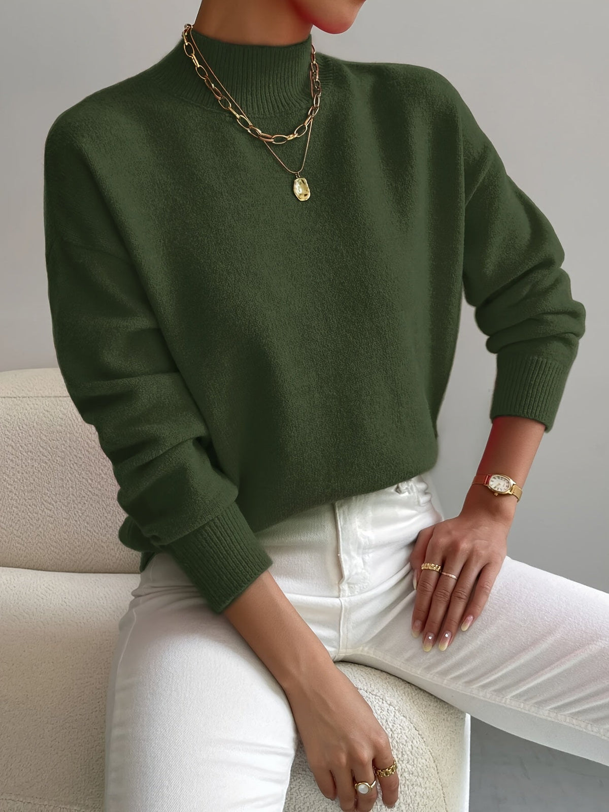 Women's Ribbed Mock Neck Sweater With Relaxed Fit
