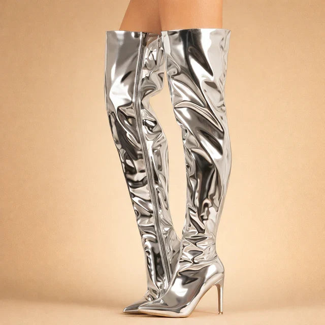 Women's Patent Knee-High Stiletto Heel Boots