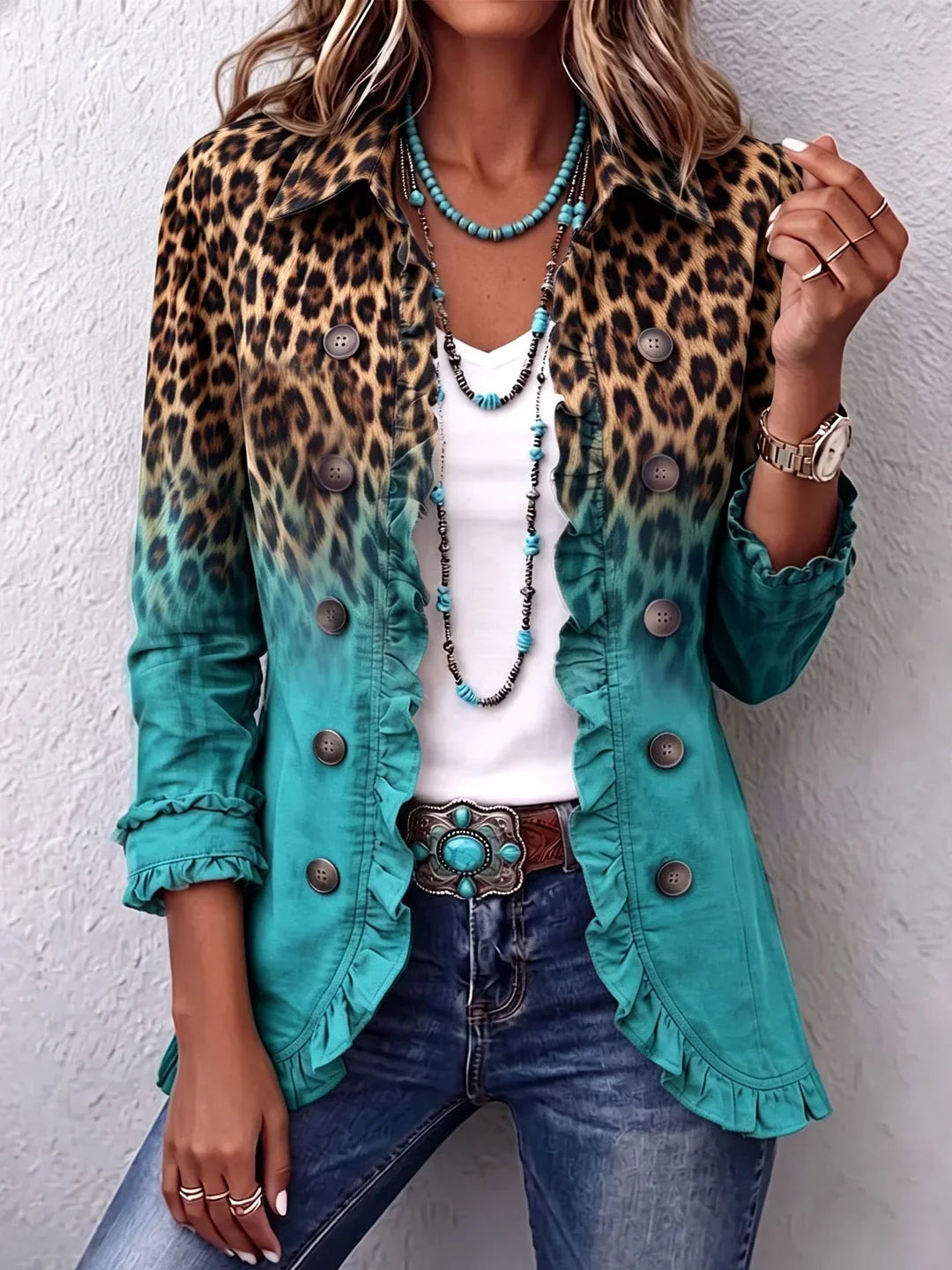 Women's Floral Embroidered Jacket with Ruffle Trim