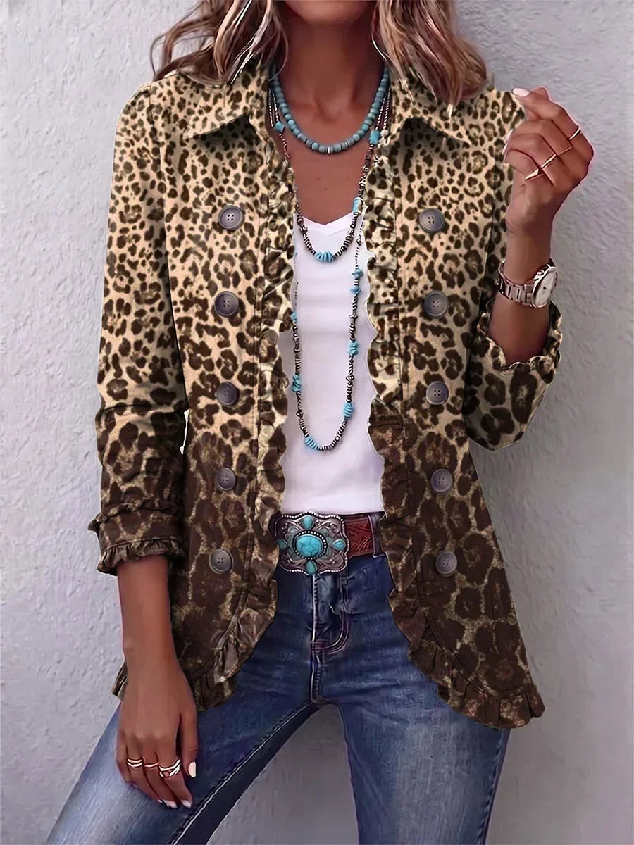Women's Floral Embroidered Jacket with Ruffle Trim