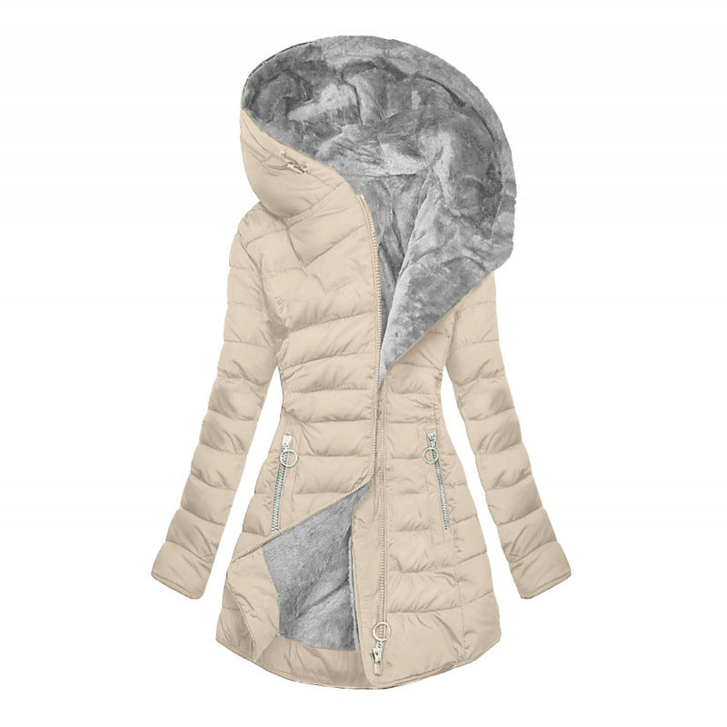 Women's Hooded Quilted Winter Coat with Zip