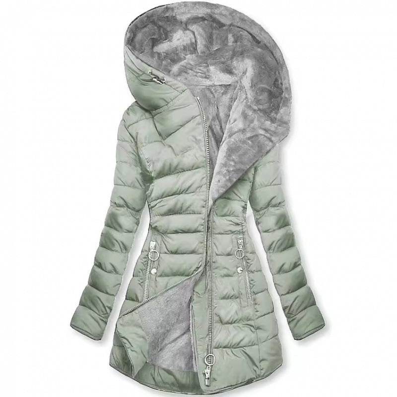 Women's Hooded Quilted Winter Coat with Zip