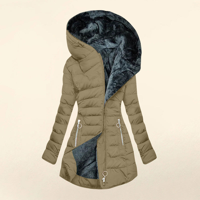 Women's Hooded Quilted Winter Coat with Zip