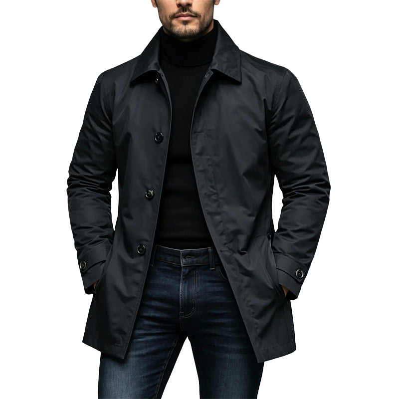 Men's Button Front Mid-Length Casual Coat
