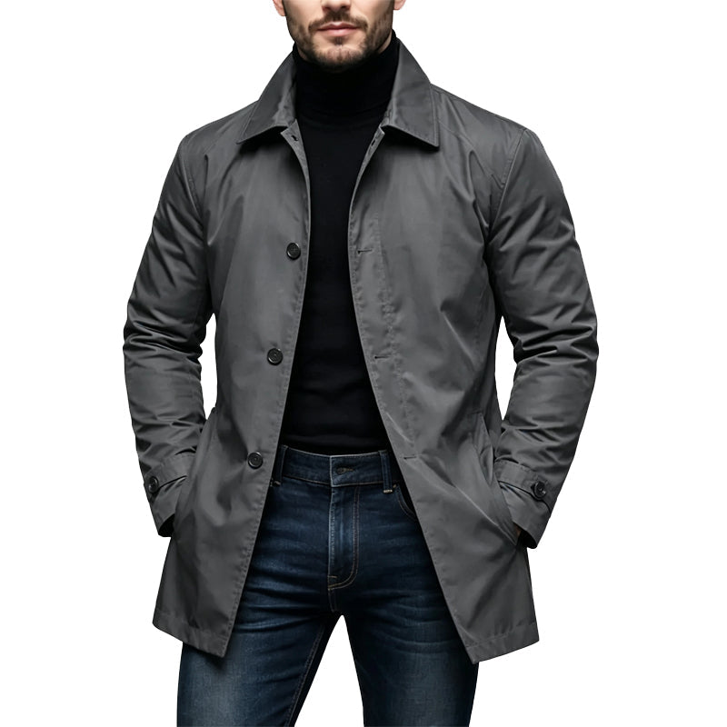Men's Button Front Mid-Length Casual Coat