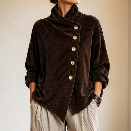 Women's Corduroy Top with Asymmetric Button Front