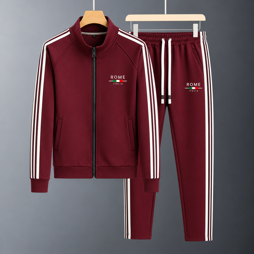 Men's Zip-Up Tracksuit with Striped Pants