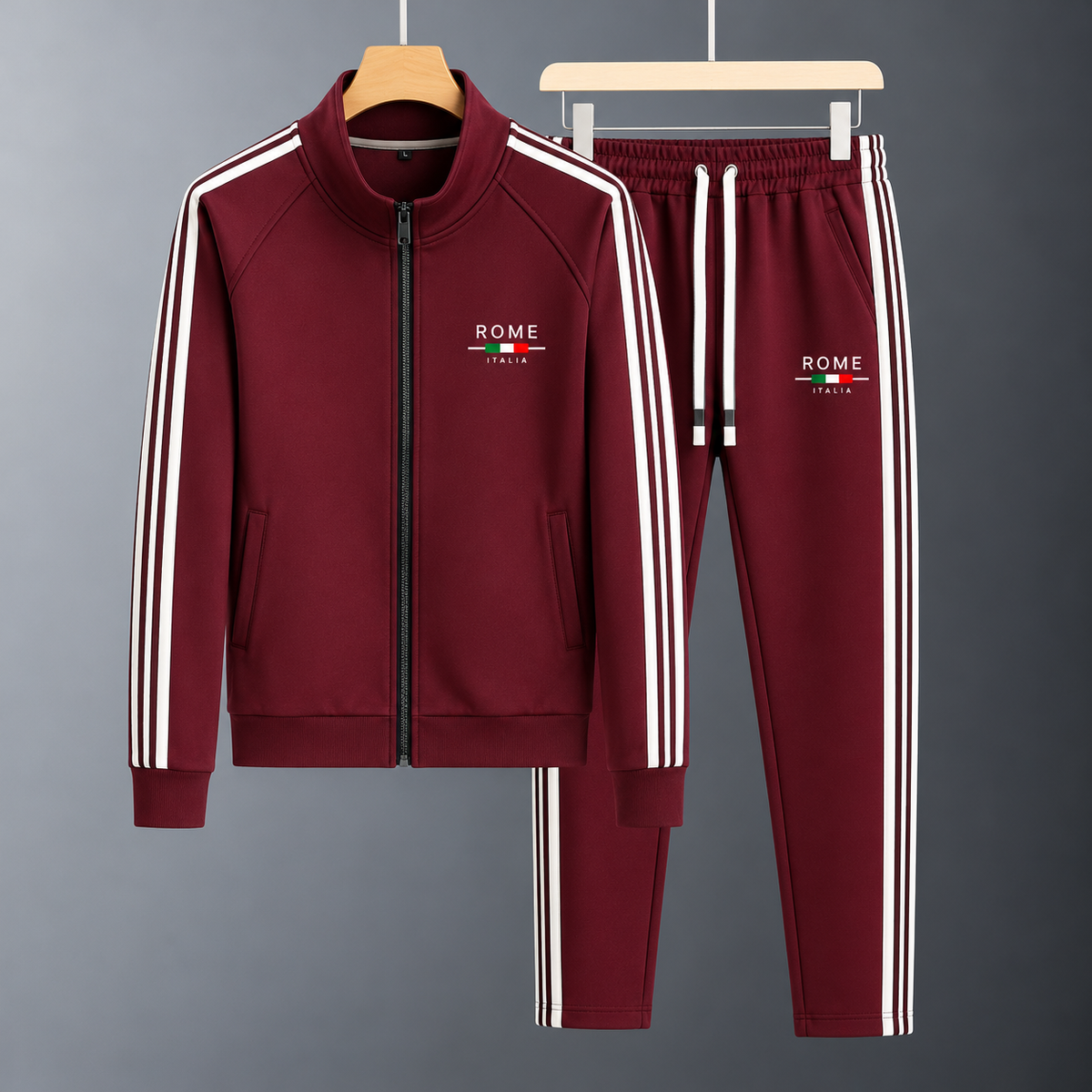 Men's Zip-Up Tracksuit with Striped Pants