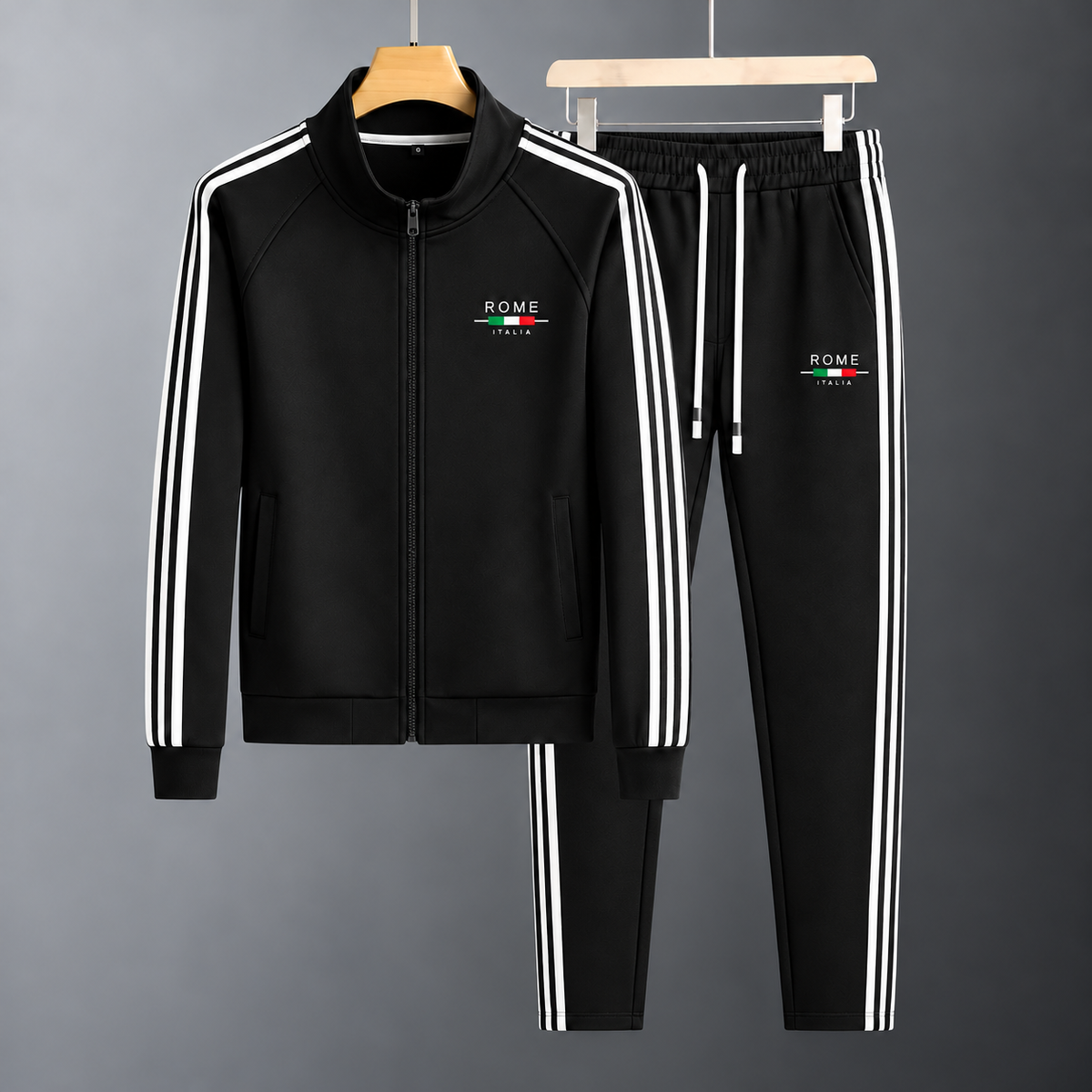 Men's Zip-Up Tracksuit with Striped Pants
