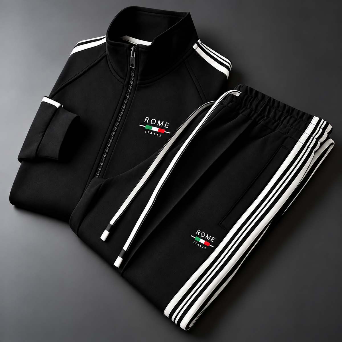 Men's Zip-Up Tracksuit with Striped Pants